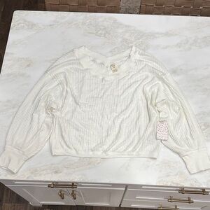 Free People Ivory Crew Neck Knit Top Size L